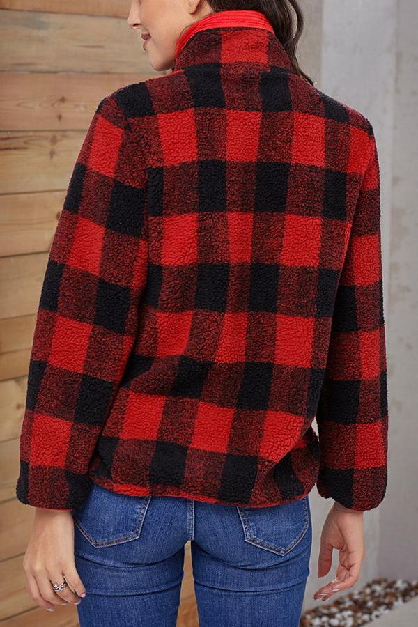 High-collar Checked Plush Plaid Sweater