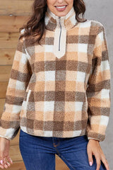 High-collar Checked Plush Plaid Sweater