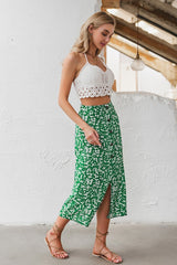 High waist Buttons Floral A-line Skirt