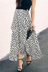 High Waist Tie Split Leopard Skirt