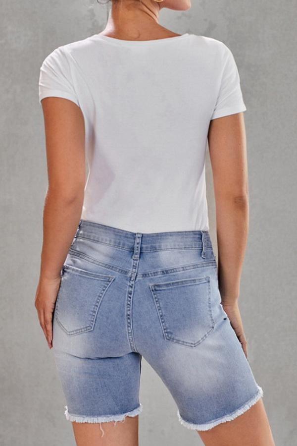 High-waisted Hole Single-breasted Denim Pants