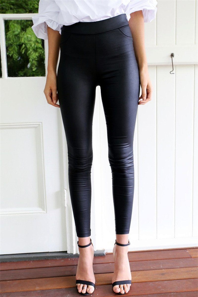 High-waisted Pockets Slim Pants