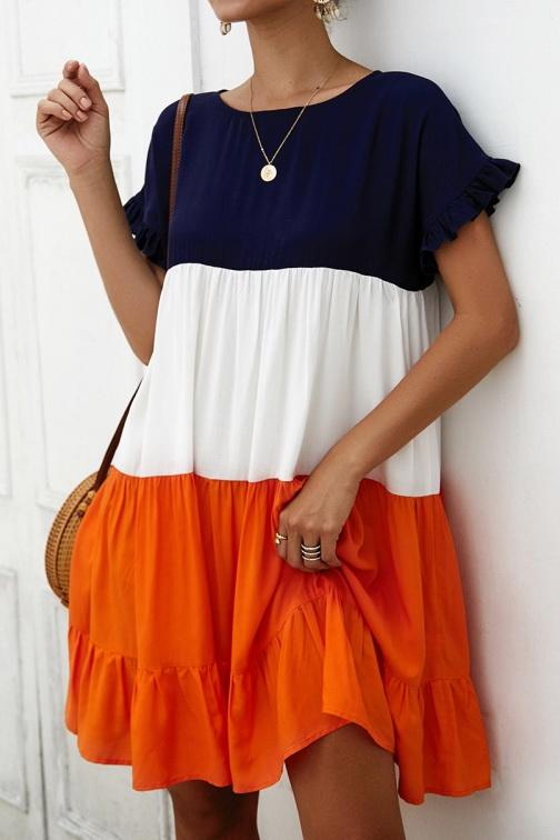 High Waisted  Short Sleeve A-Line Dress