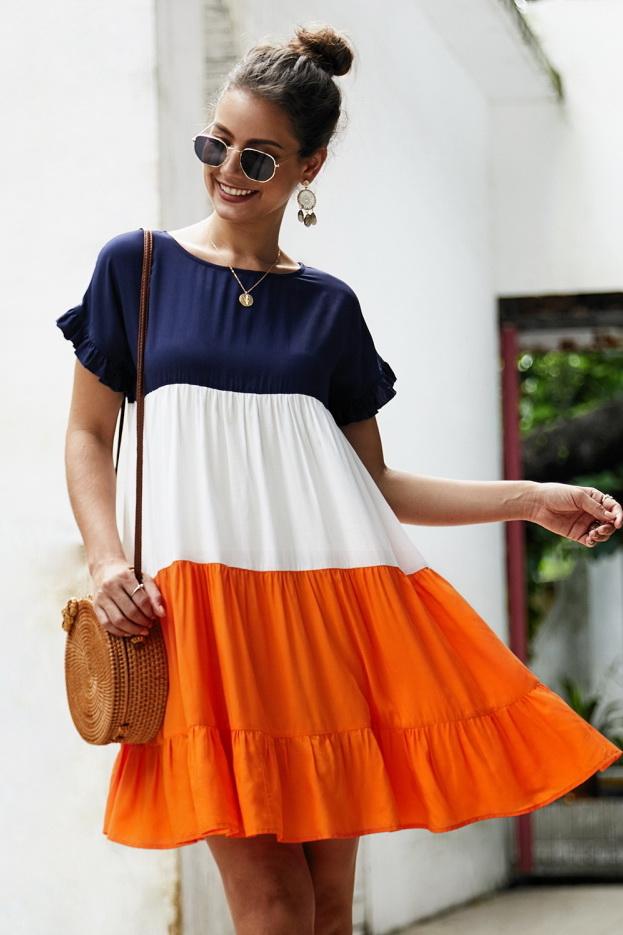 High Waisted  Short Sleeve A-Line Dress