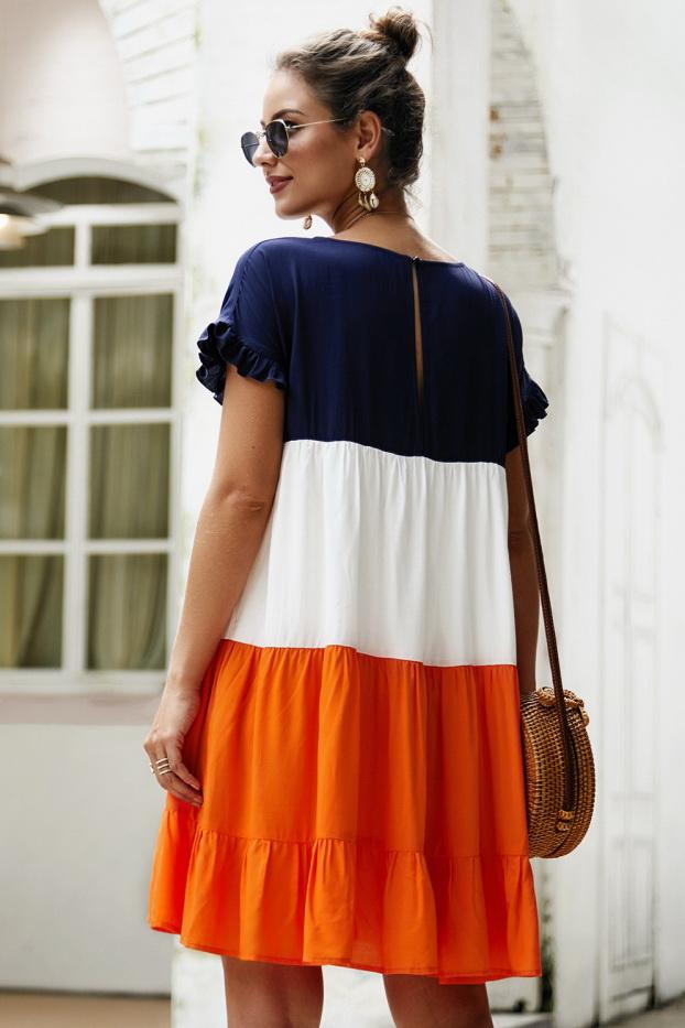 High Waisted  Short Sleeve A-Line Dress