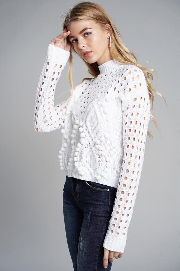 Hollow Out Pompom Knitting Sweater