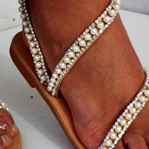 Imitation Pearl Pu Sandals Flip-flops Summer Sandals