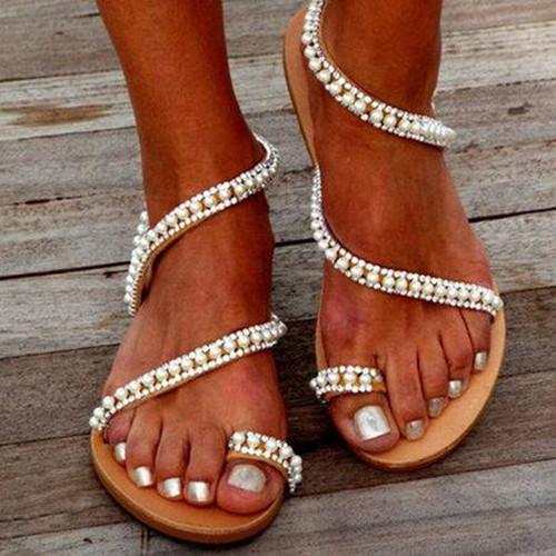 Imitation Pearl Pu Sandals Flip-flops Summer Sandals