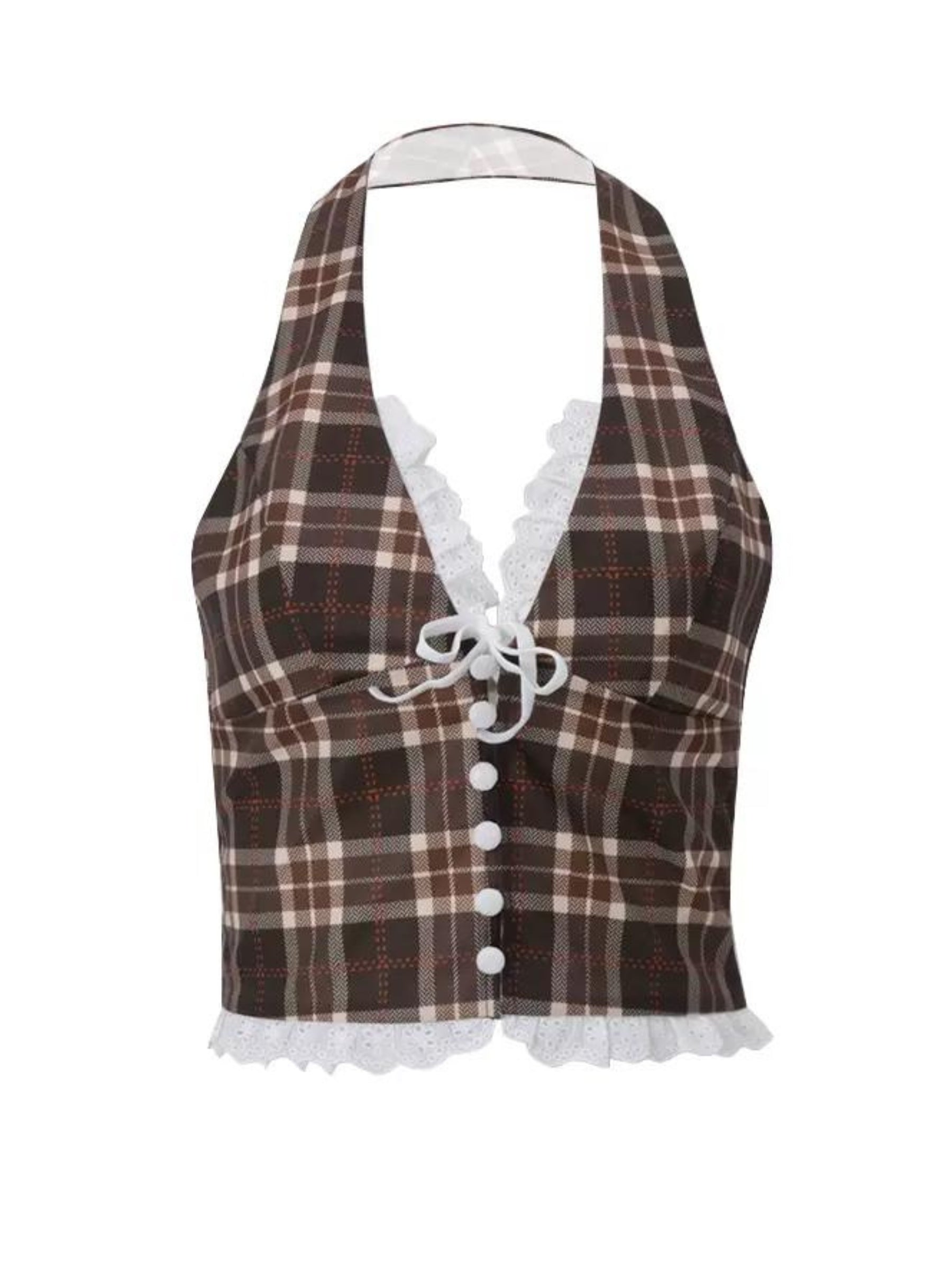 Etty Retro Plaid Halter Top