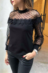 Lace Hollow Out Long Sleeve Top