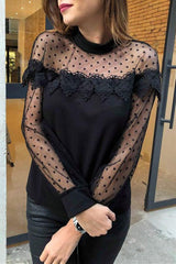 Lace Hollow Out Long Sleeve Top