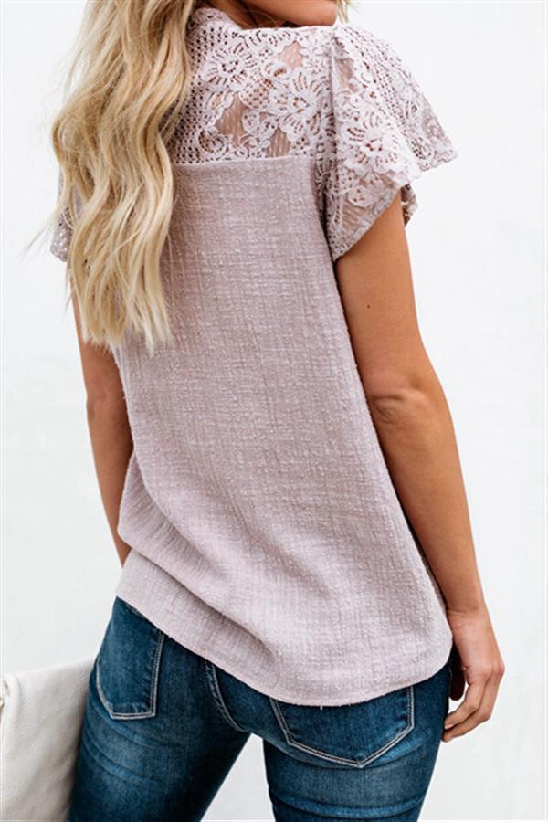 Lace Hollow Out Round Neck Tee