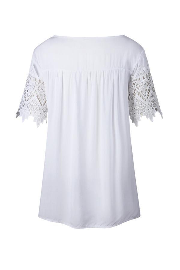 Lace Slim T-shirt With Round Collar