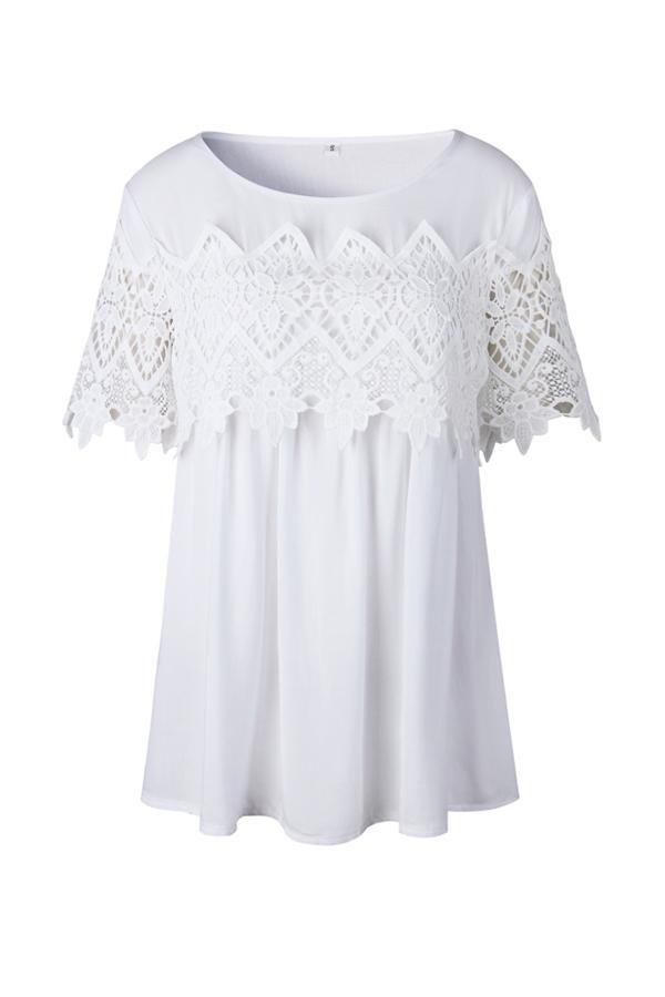 Lace Slim T-shirt With Round Collar