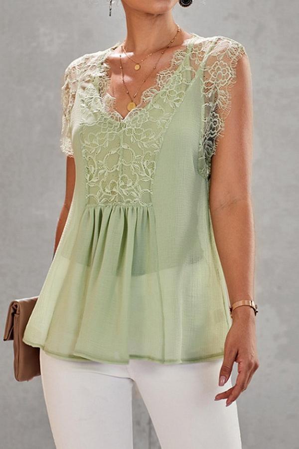 Lace Stitching V-neck Loose Blouse