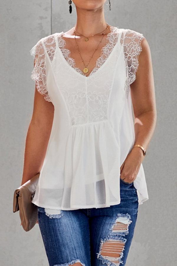 Lace Stitching V-neck Loose Blouse