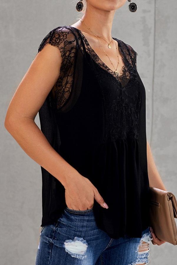 Lace Stitching V-neck Loose Blouse