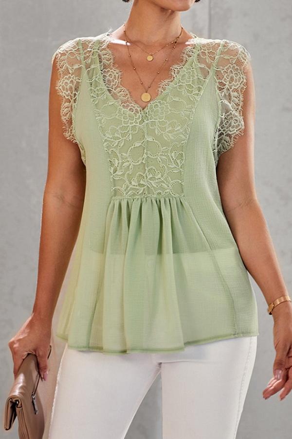 Lace Stitching V-neck Loose Blouse