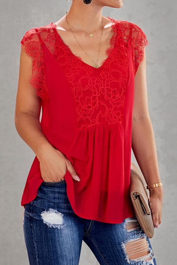 Lace Stitching V-neck Loose Blouse