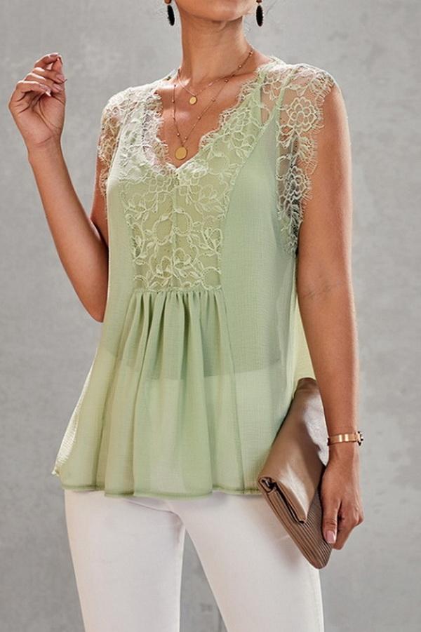 Lace Stitching V-neck Loose Blouse