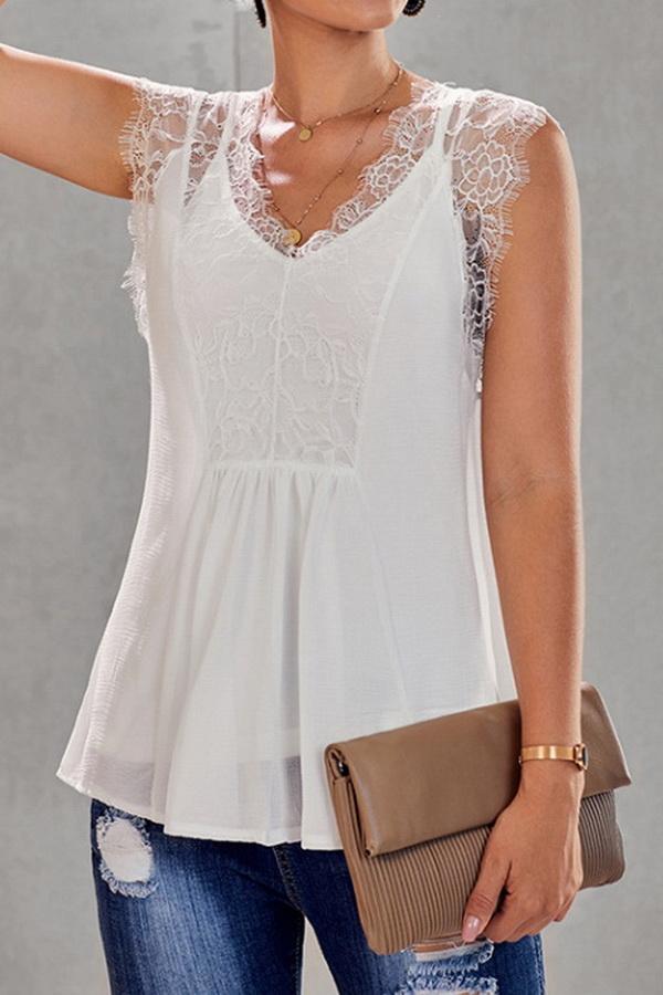 Lace Stitching V-neck Loose Blouse