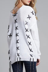 Lace-up Leisure Open Knit Sweater