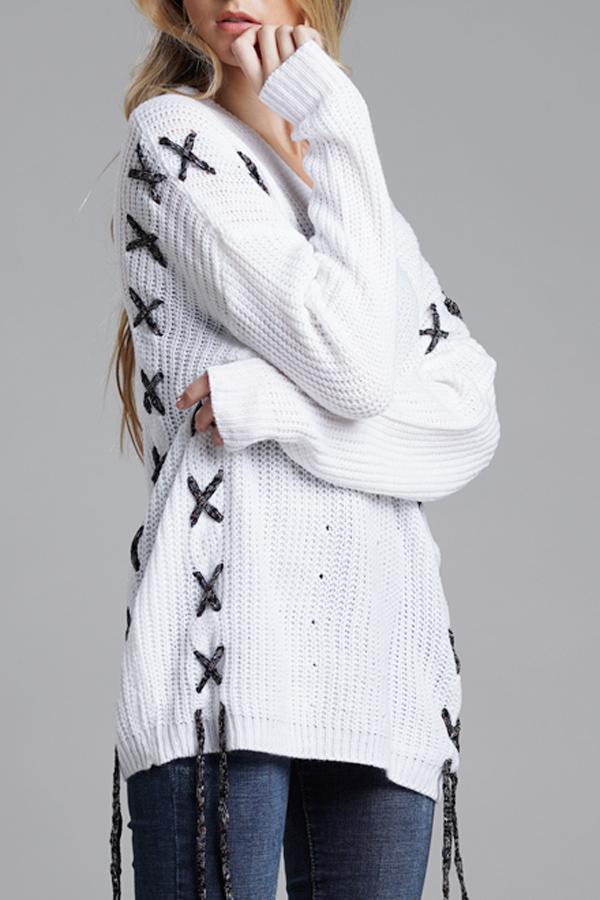 Lace-up Leisure Open Knit Sweater