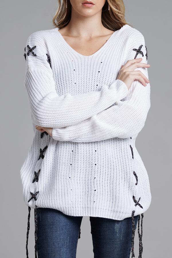 Lace-up Leisure Open Knit Sweater