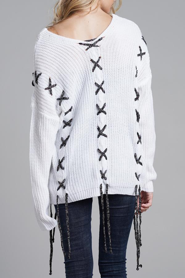 Lace-up Leisure Open Knit Sweater