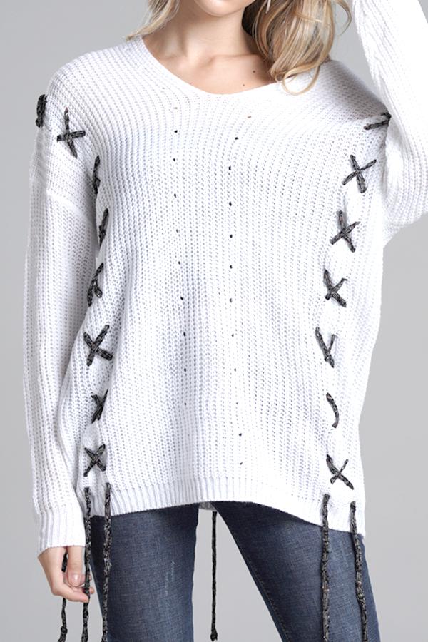 Lace-up Leisure Open Knit Sweater