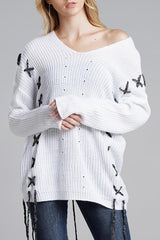 Lace-up Leisure Open Knit Sweater