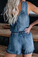 Lace Vest Denim Jumpsuit