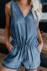 Lace Vest Denim Jumpsuit