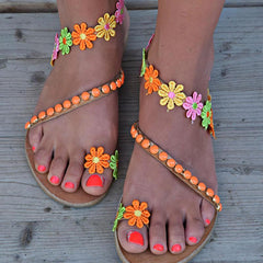 Ladies Handmade Sweet Flower Ankle Strap Flip-flop Flat