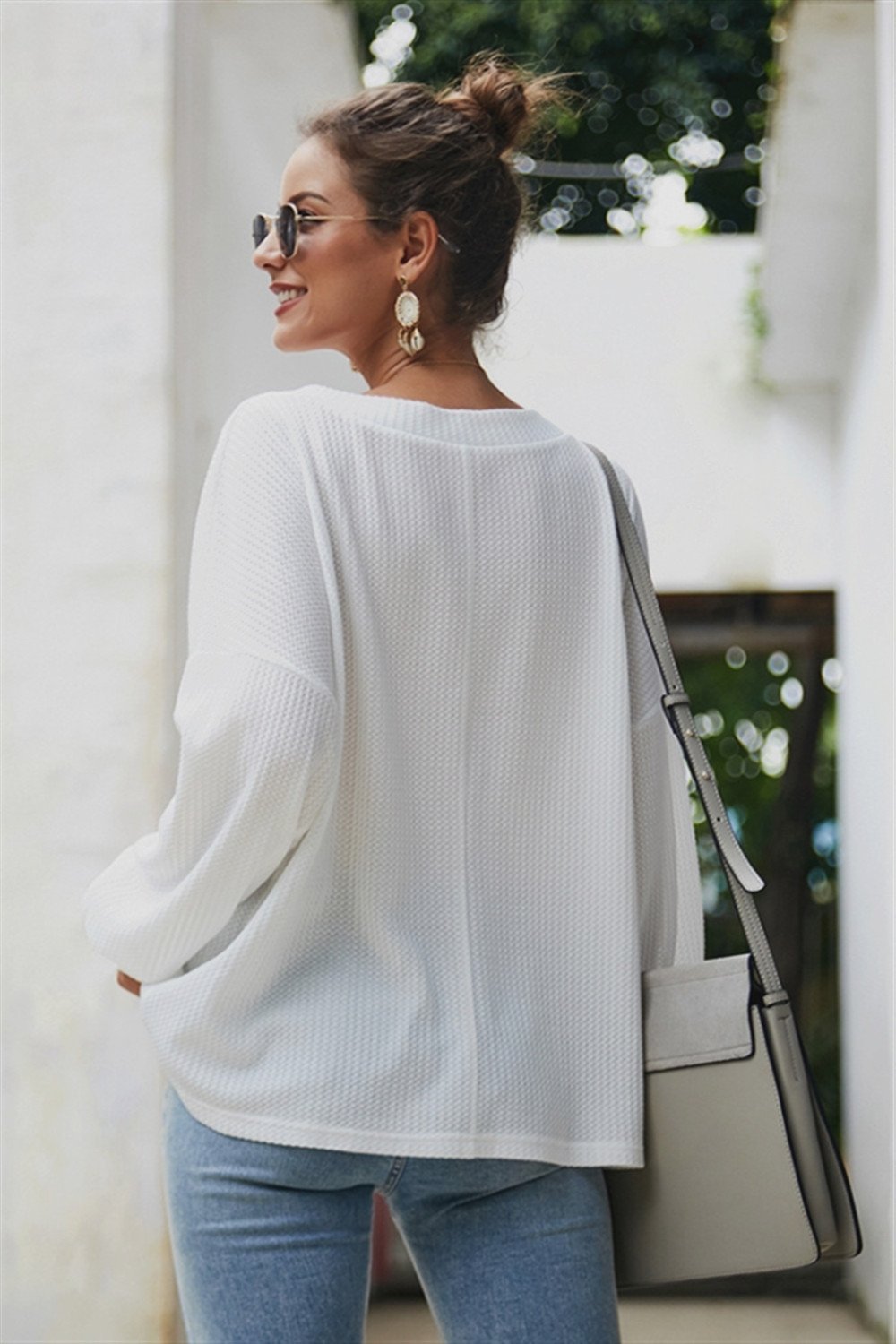 Lantern Sleeve V Neck Loose Sweater