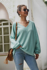 Lantern Sleeve V Neck Loose Sweater