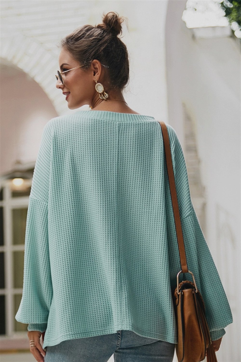 Lantern Sleeve V Neck Loose Sweater