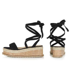 Leather Wedge Sandals Casual Lace Up Shoes