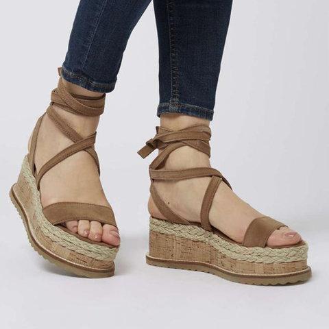 Leather Wedge Sandals Casual Lace Up Shoes