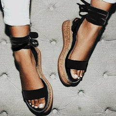 Leather Wedge Sandals Casual Lace Up Shoes