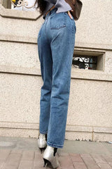 Leisure Buttons Straight Jeans