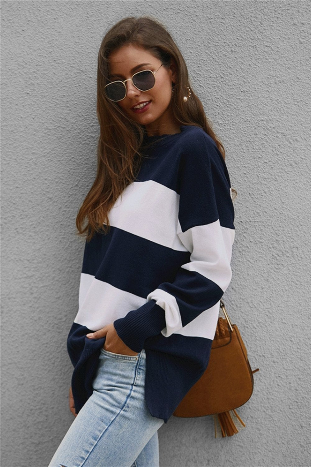 Leisure Color Block Loose Sweater