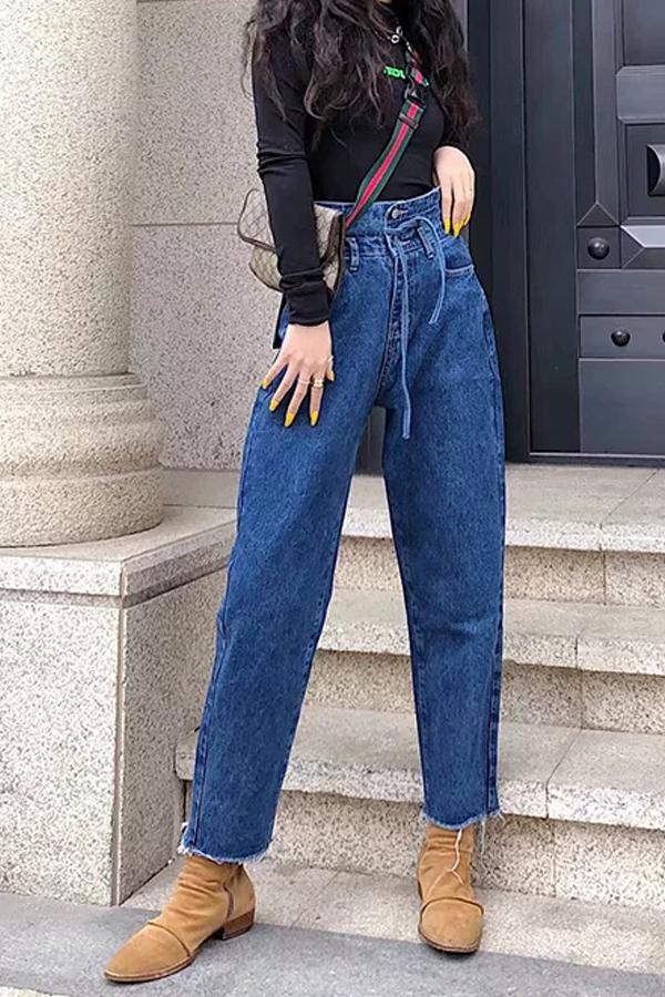 Leisure Drawstring Loose Jeans