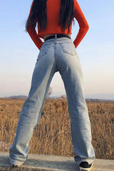 Leisure High-waisted Straight Jeans