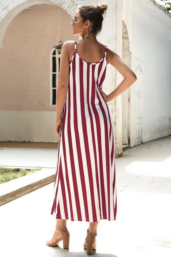 Leisure Striped Sleeveless Loose Dress