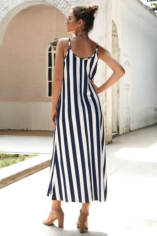 Leisure Striped Sleeveless Loose Dress