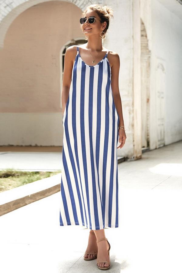 Leisure Striped Sleeveless Loose Dress