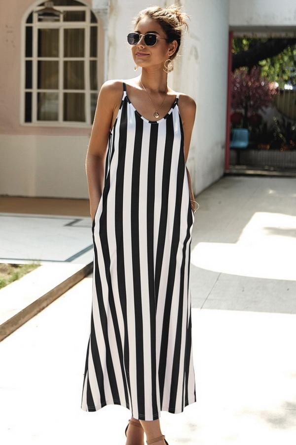 Leisure Striped Sleeveless Loose Dress