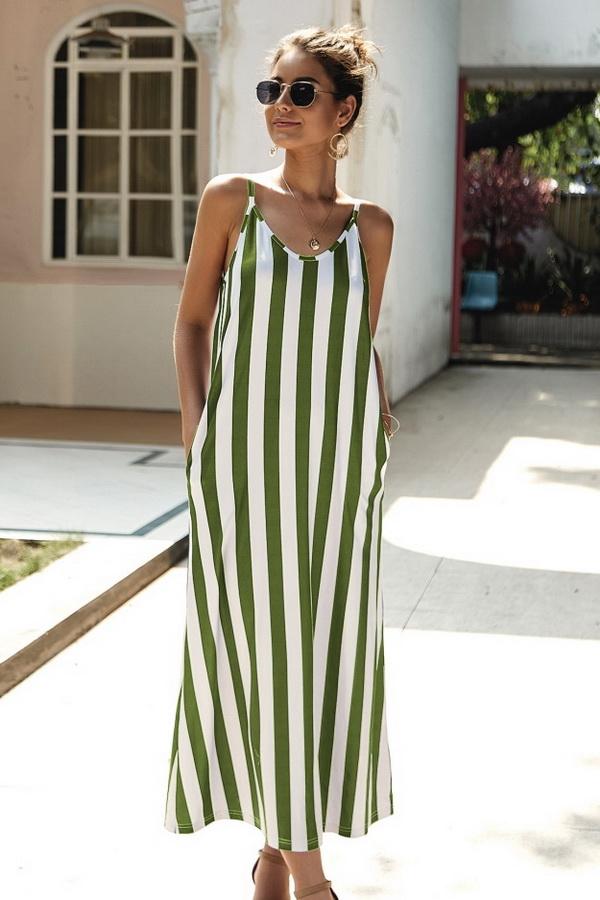 Leisure Striped Sleeveless Loose Dress