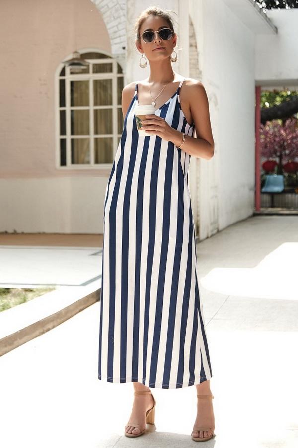 Leisure Striped Sleeveless Loose Dress